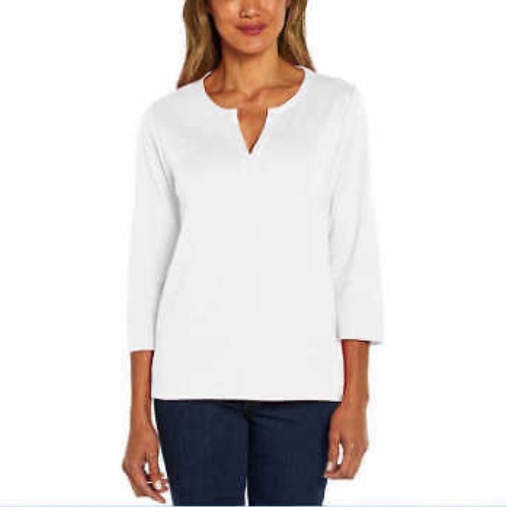Orvis White Split Neck Blouse Size XXL